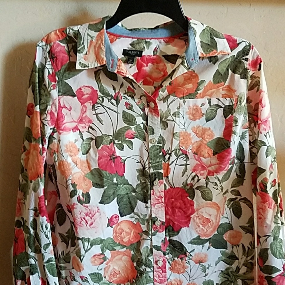 Talbots 12p cotton shirt roses